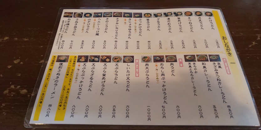 國安うどん メニュー