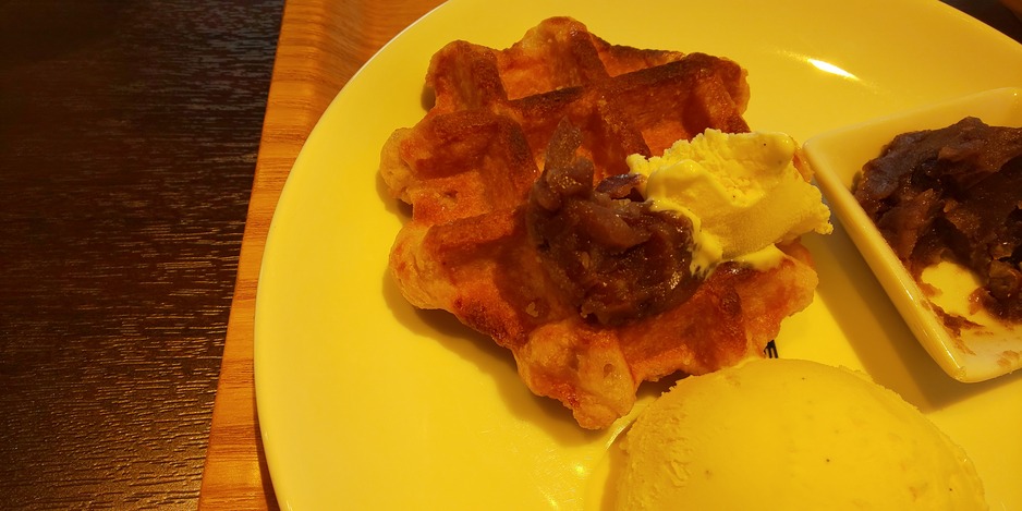 ワッフル、あんこ、アイス